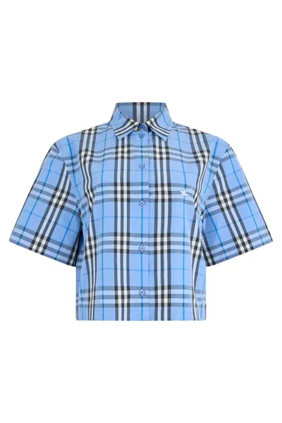 Burberry Short Sleeve Mini Cotton Shirt In Blue