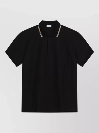 Burberry Short Sleeve Polo Collar Cotton T Shirt In Black