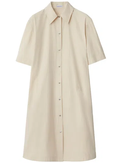 Burberry Cotton Blend Short-sleeved Shirt Dress In Neutral