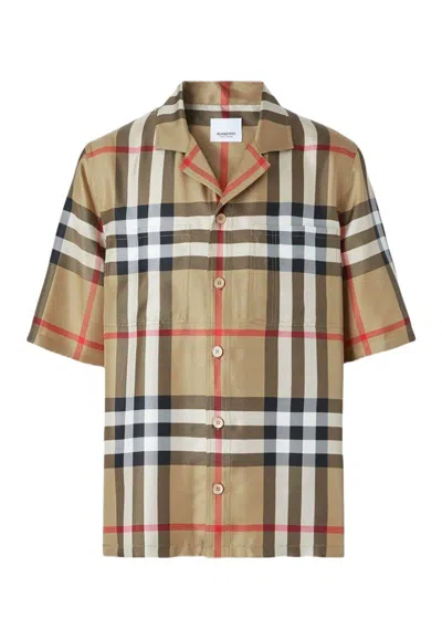 Burberry Silk Twill Bowling Shirt In Brown