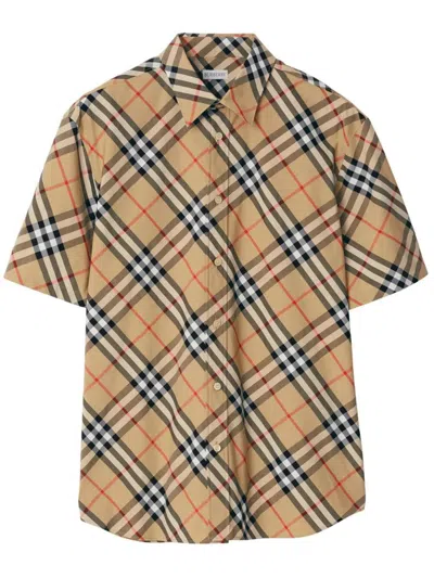 Burberry Short Sleeved Check Cotton Shirt Clothing In Multi