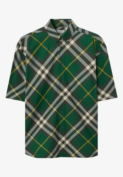 Burberry Check Wool Short Sleeve Shirt In Multicolor