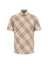Burberry Cotton Shirt With Checked Pattern And Pockets In Sand Ip Check