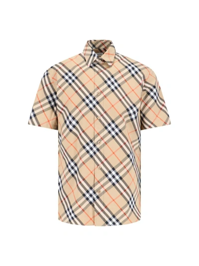 Burberry Short Sleeved Checked Shirt In Cream