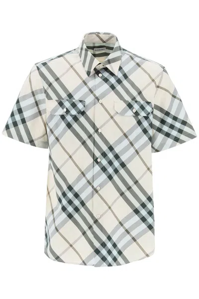 Burberry Short Sleeved Checkered Shirt In Neutro