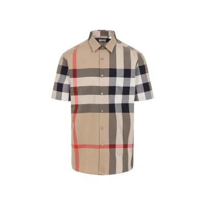 Burberry Short-sleeved Cotton Shirt In Neutrals