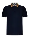 Burberry Men Check Collar Cotton Polo Shirt In Blue