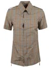 Burberry Short-sleeved Plaid Shirt With Structured Collar In Brown