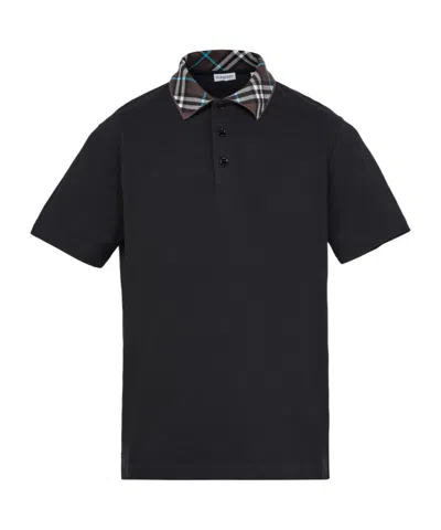 Burberry Black Polo Shirt With Check Collar