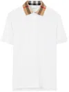 Burberry Check Collar Cotton Polo Shirt In White