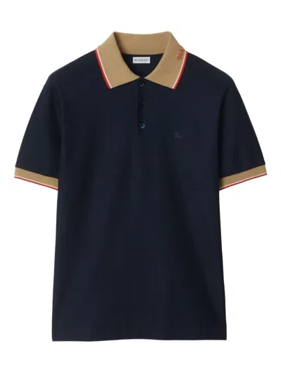 Burberry Short Sleeves Polo With Logo In Blue