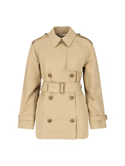 Burberry Trench Coat Double Breasted Belt Waist Epaulettes In Brown