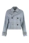 Burberry Check Silk Blend Trench Jacket In Blue