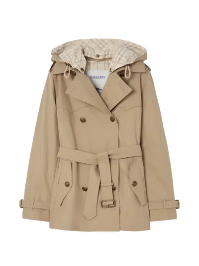 Burberry Short Tropical Gabardine Foxfield Trench Coat In Brown