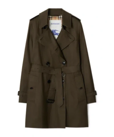 Burberry Short Tropical Gabardine Kensington Trench Coat In Green