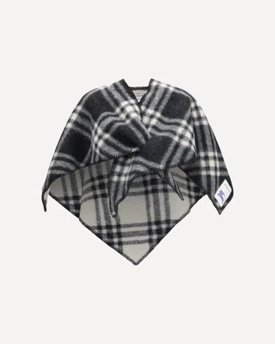Burberry Short Wool Check Poncho In Gray