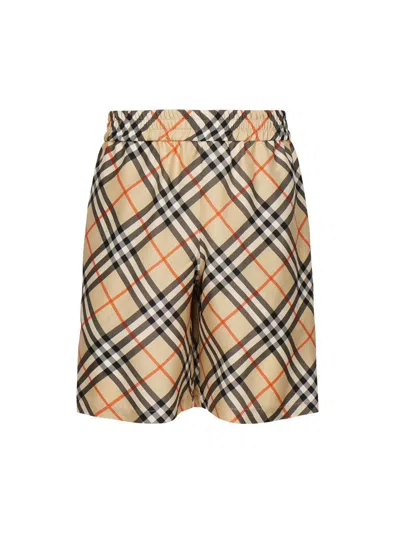 Burberry Mens Check-print Drawstring-waist Silk Shorts Sand Ip Check