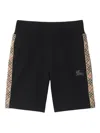 Burberry Cotton Shorts With Check Trims For Kids In Black
