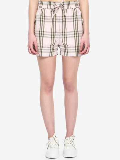 Burberry Cotton Check Shorts In Nude