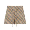 Burberry Women Beige Shorts With Elastic Drawstring Waist And All-over Check Motif In Cotton Woman