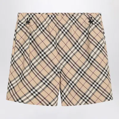 Burberry Shorts With Check Pattern In Beige