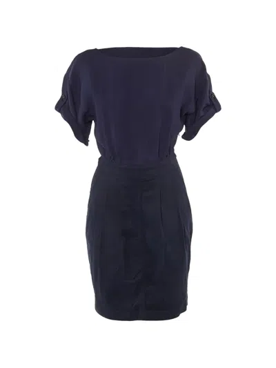 Pre-owned Burberry Short-sleeve Pleated Dress In Blue