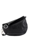 Burberry Woman Black Leather Knight Medium Shoulder Bag In Black