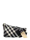 Burberry Checked Shield Messenger Crossbody Bag With Golden Details In Black