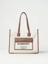 Burberry Medium Beige Leather Tote Handbag For Women With Horseferry Print In Natural