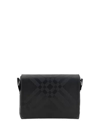 Burberry Archive Check Leather Messenger Bag In Black