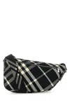 Burberry Men Embroidered Fabric Shield Crossbody Bag In Black