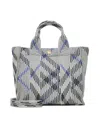 Burberry Check Knit Mini Tote Bag In Grey