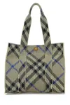 Burberry Embroidered Canvas Medium Check Shopping Bag In Multicolor