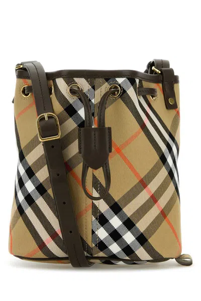 Burberry Women Embroidered Canvas Bucket Bag In Multicolor