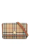 Burberry Checkered Pattern Shoulder Bag With Leather Trim In Beige