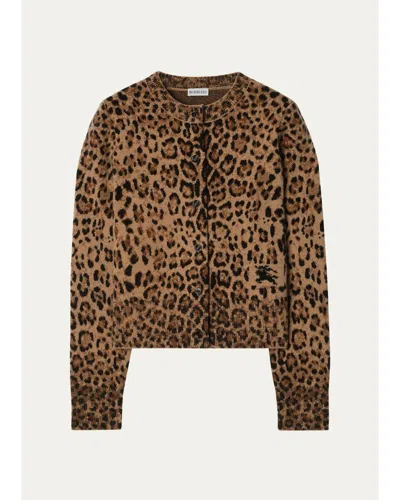 Burberry Sienna Leopard Wool-cashmere Crewneck Cardigan