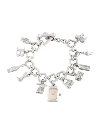 Pre-owned Burberry Signature Charm Bracelet Watch, 6" In Multicolor