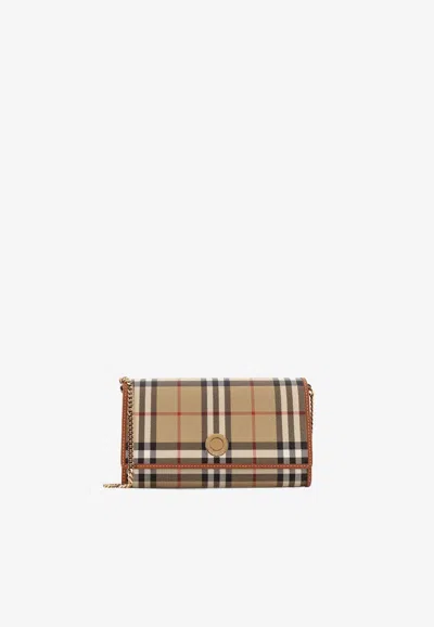Burberry Signature Check Chain Clutch In Sand