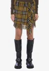 Burberry Women Wool And Cashmere Check Scarf Style Skirt In Brown