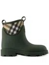 Burberry Marsh Stamp Checked Nylon-paneled Rubber Ankle Boots In Black