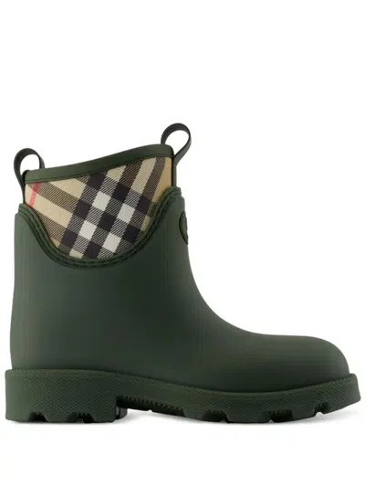 Burberry Signature-check Rain Boots In Green