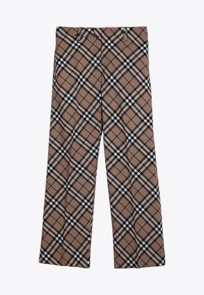 Burberry Signature Check Tailored Wool Trousers In Brown