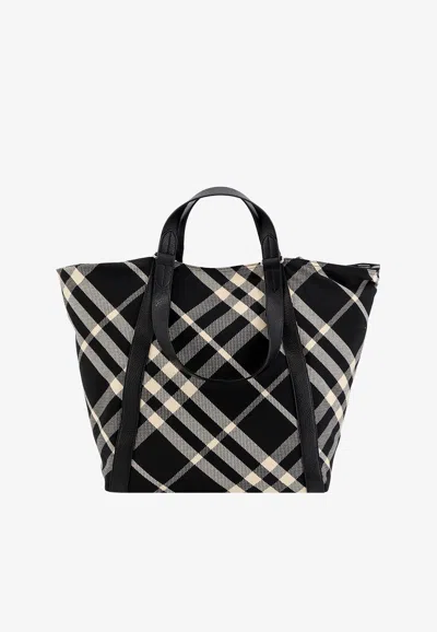 Burberry Signature Check Tote Bag In Black