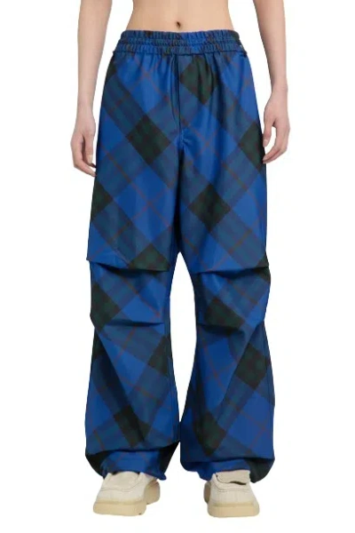 Burberry Check Trousers In Blue