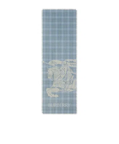 Burberry Equestrian Knight Design Check Wool Scarf In Pewter