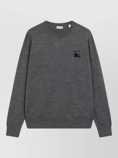 Burberry Signature Knit Sweater Ribbed Cuffs Hem In Gray