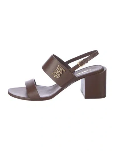 Pre-owned Burberry Signature Logo Leather Slingback Sandals In Brown