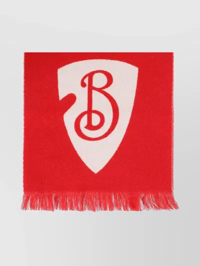Burberry Signature Logo Scarf Fringed Edges In Red