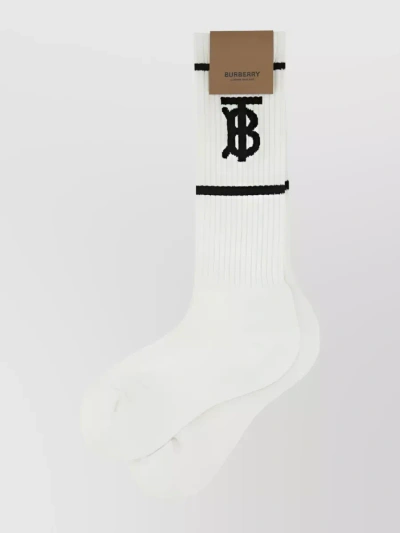 Burberry Signature Monogram Ribbed Socks In Brown
