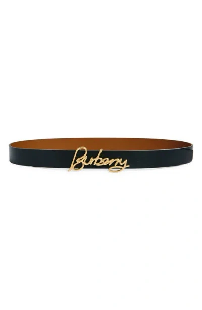 Burberry Signature Reversible Leather Belt In Black/hazel